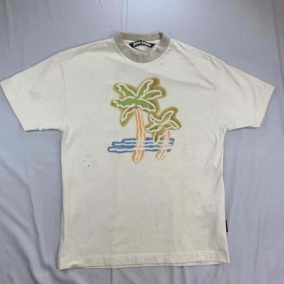 Palm Angels Neon Palm T-shirt Distressed Thrashed Designer Mens Size M - Picture 1 of 15